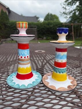 Nino Parrucca Folk Art Hand Painted Candlesticks Made In Italy Set of 2